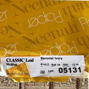 Neenah CLASSIC Laid Writing Paper Baronial Ivory 8.5x11 Sub 24 175 Sheets 05131